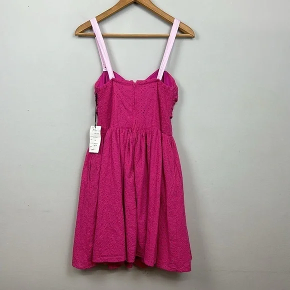 NWT Fushsia Pink Eyelet Flare Dress Sz M - Picture 8 of 12